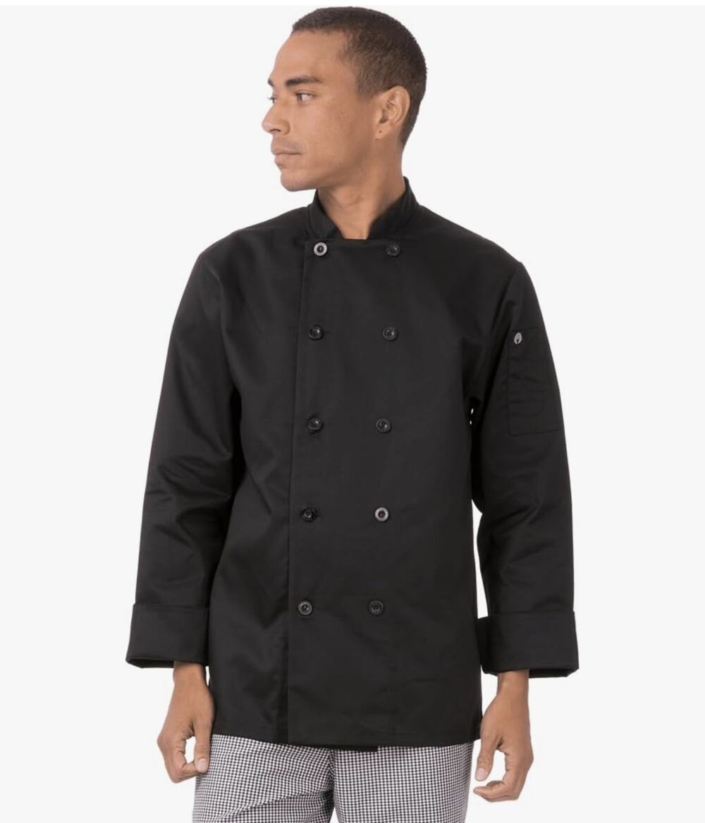 Chef Works Unisex Black Long Sleeve Bastille Chef Coat Size Small New With Tags